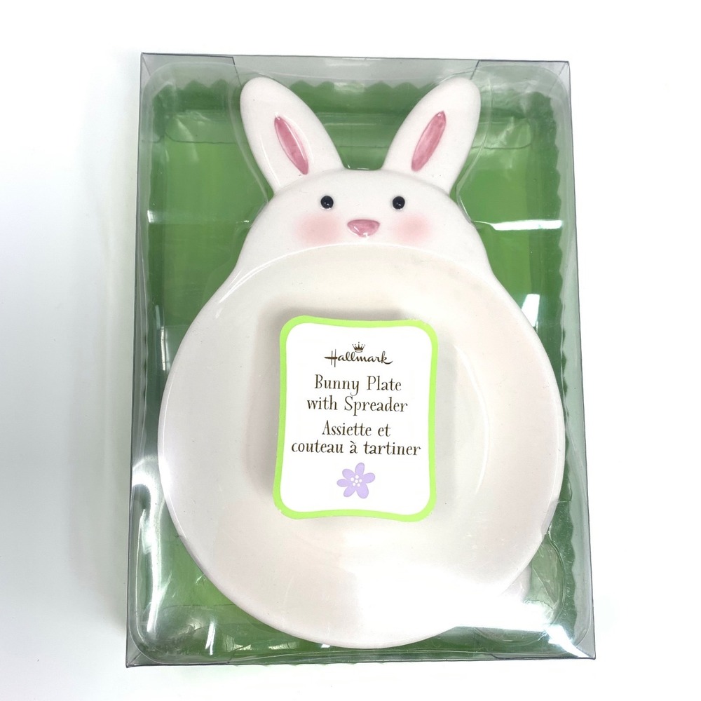 Hallmark Easter Bunny Plate with Spreader Set White Ceramic‎ Rabbit 1ETR7052 NEW